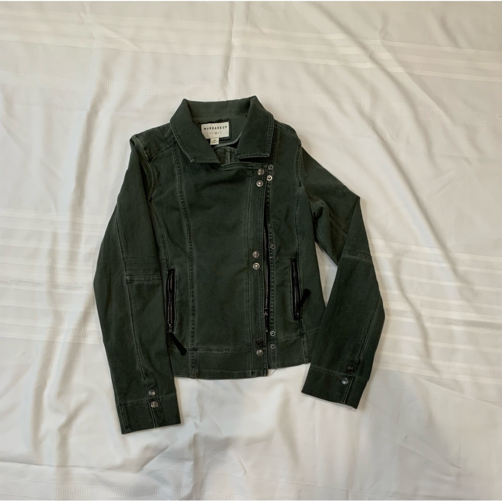 Marrakech Olive Green stretch Moto Jacket size Medium